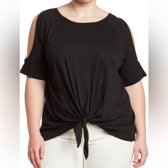 Sanctuary cold shoulder tie front short sleeve black tee - Picture 2 of 6